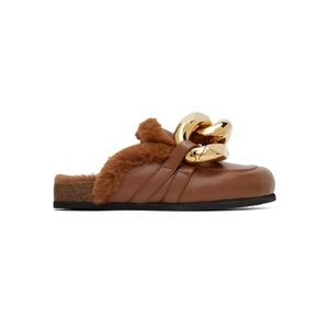 JW Anderson Brown Faux-Fur Chains Slides-Chestnut
